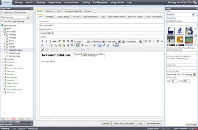 Content settings in the CMS